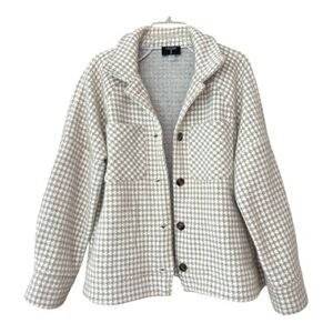 TAHARI coat jacket,textured fabric,boxy fit sz Large, golden brown cream check